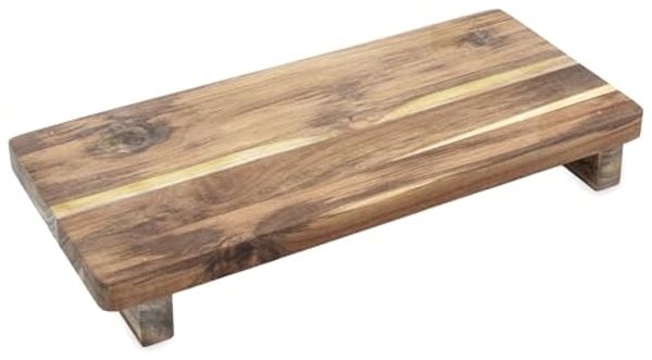 Spetebo Tablett Teakholz Dekotablett rechteckig mit Füßen, Teakholz, (Anzahl, 1-tlg, 1x Tablett), Naturprodukt