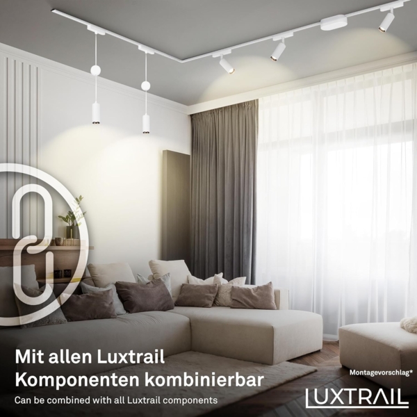 Briloner Leuchten LED Deckenleuchte 8039086B, LED fest integriert, 2700K - Extra-Warmweiß, Schienensystem Luxtrail 5 m Weiß 5W Decke Wohnzimmer Büro Küche Flur Bild 2