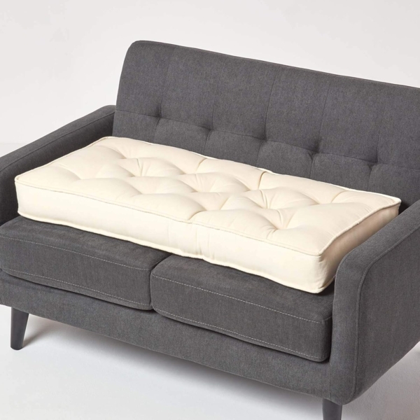 Homescapes Sitzkissen Sitzauflage für Zweisitzer-Sofa 100 x 48 cm – dickes Sitzkissen creme