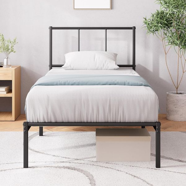 Zinus Justin Bett 200x90 cm – 35 cm hoch – Metallbettgestell mit Kopfteil – Metallbett mit Lattenrost – Kein Boxspringbett erforderlich – Freiraum unter dem Bett - Modernes Design – Schwarz