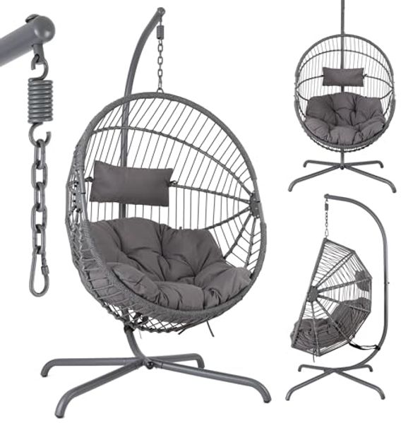 Arebos Hängesessel höhenverstellbar - für Indoor & Outdoor belastbar bis 130 kg, Freistehender Hängesessel im Rope-Design, 360° drehbar