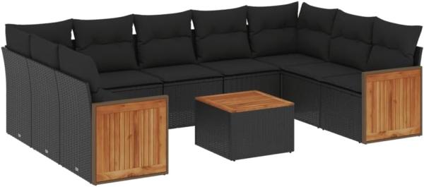 vidaXL 10-tlg. Garten-Sofagarnitur mit Kissen Schwarz Poly Rattan 3260361