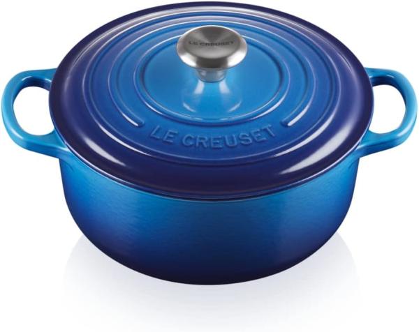 Le Creuset Signature Gusseisen-Bräter mit Deckel, Für alle Herdarten und Induktion geeignet, Rund, Azure, 22,0 cm, 3.3