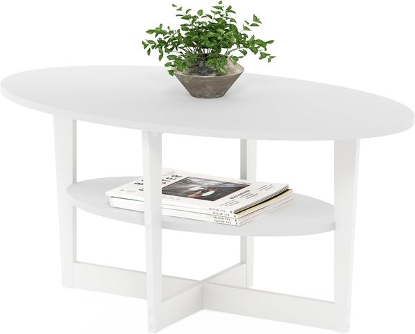 Furinno JAYA Ovaler Couchtisch, Weiß