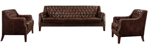 Vente-unique - COLBERT Sofa and armchair set Leder Braun - B 84 cm x H 84 cm x L 194,5 cm84 cm138 cm