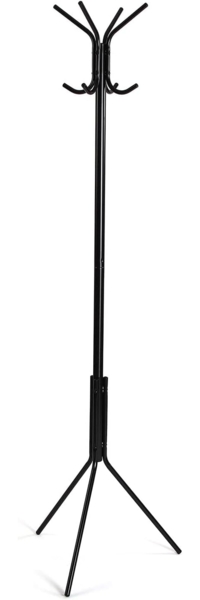 Versa Kala Minimalistischer Garderobenständer für den Eingangsbereich, mit 8 Haken oder Kleiderbügeln für Kleidung oder Taschen, Maßnahmen (H x L x B) 174 x 42 x 48 cm, Metall, Farbe: Schwarz