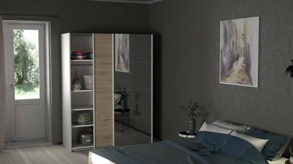 Dmora - Kleiderschrank 2 Türen Diandra, Schlafzimmermöbel, Schrank, Garderobe, 150x61 h200 cm, Weiß und Eiche