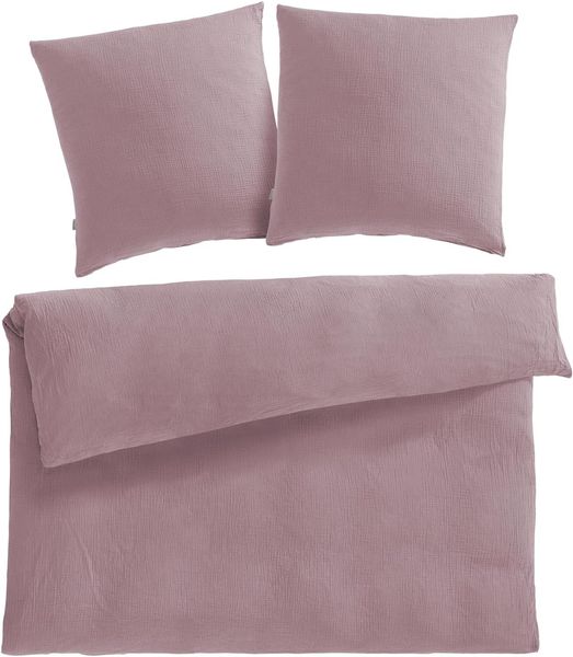 Pure Label Musselin Bettwäsche 200x220 cm mit Kissenbezug 2er Set 80x80 cm aus 100% Baumwolle - Traumhaft weiche, kuschelige Bettwäsche-Sets in Mauve