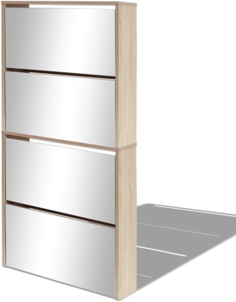 vidaXL Schuhschrank mit 4 Fächern Spiegel Eiche 63×17×134 cm 273935