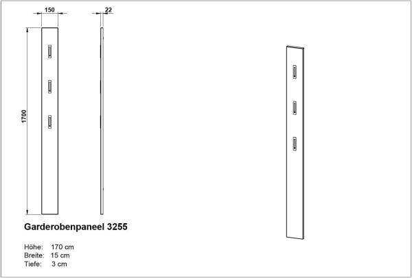 Garderobenpaneel Clever/Caro / Colorado/GW-Centano, Holzwerkstoff, Weiß, 15 x 170 x 4 cm Bild 8