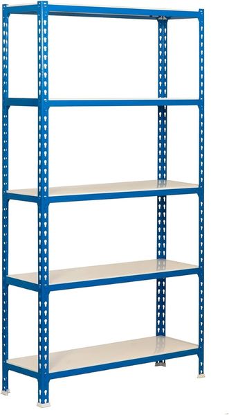 Simonrack Schwerlastregal, Lagerregal, 200 x 120 x 30 cm, Metallregal, Kellerregal, Biegestelle 200 kg, 5 Fachböden, Blau/Weiss - Simonclick