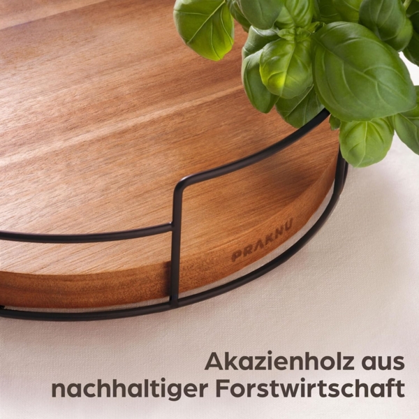 Praknu Gewürzkarussell Drehteller Organizer Holz - Aus nachhaltigem FSC Akazienholz - Lazy, (1-tlg), Servierplatten 360° Drehbar - Rutschfest - Ø 28 cm - FSC Akazienholz Bild 5