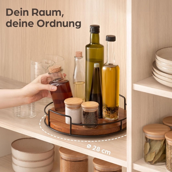 Praknu Gewürzkarussell Drehteller Organizer Holz - Aus nachhaltigem FSC Akazienholz - Lazy, (1-tlg), Servierplatten 360° Drehbar - Rutschfest - Ø 28 cm - FSC Akazienholz Bild 2