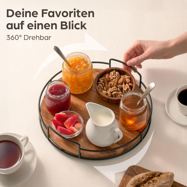 Praknu Gewürzkarussell Drehteller Organizer Holz - Aus nachhaltigem FSC Akazienholz - Lazy, (1-tlg), Servierplatten 360° Drehbar - Rutschfest - Ø 28 cm - FSC Akazienholz Bild 3