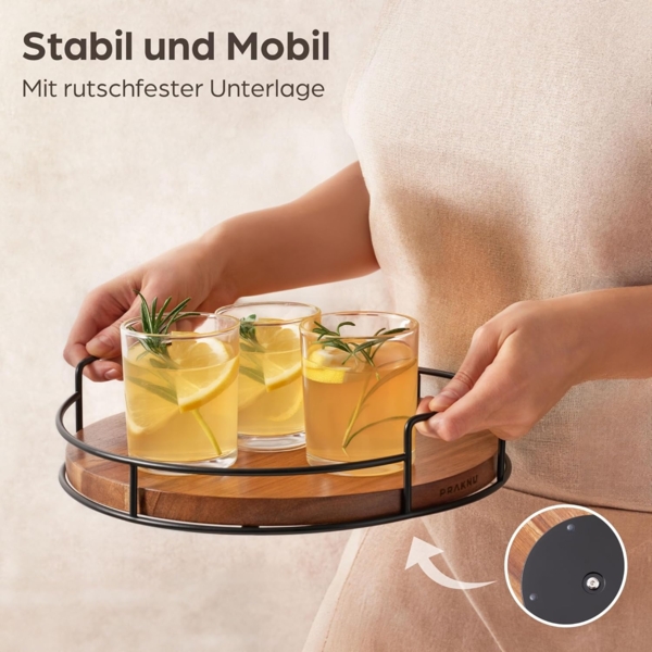 Praknu Gewürzkarussell Drehteller Organizer Holz - Aus nachhaltigem FSC Akazienholz - Lazy, (1-tlg), Servierplatten 360° Drehbar - Rutschfest - Ø 28 cm - FSC Akazienholz Bild 4