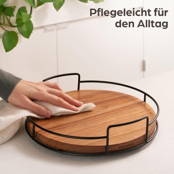 Praknu Gewürzkarussell Drehteller Organizer Holz - Aus nachhaltigem FSC Akazienholz - Lazy, (1-tlg), Servierplatten 360° Drehbar - Rutschfest - Ø 28 cm - FSC Akazienholz Bild 7