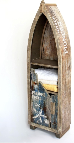 DanDiBo Regal Boot in Bootsform aus Holz Antik 7309 Maritim Bootsregal Badregal Badschrank Braun