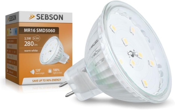 SEBSON LED Lampe GU5.3 / MR16 warmweiß 3.5W, ersetzt 30W Glühlampe, 280 Lumen, MR16 LED 12V DC, LED Leuchtmittel 110°