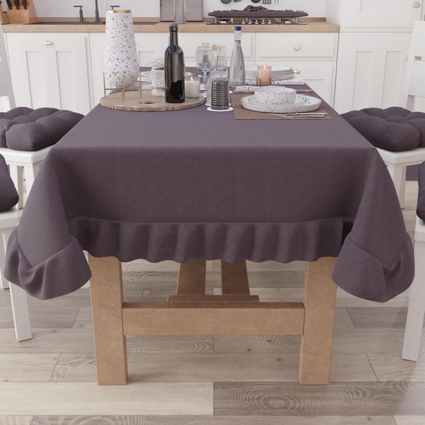 PETTI Artigiani Italiani - Rüschen-Tischdecke, Tischdecke, rechteckige Küchentischdecke mit Volant, einfarbige Tischdecke aus Baumwolle, X12-Sitzer (140x240 cm) Malve Bild 2