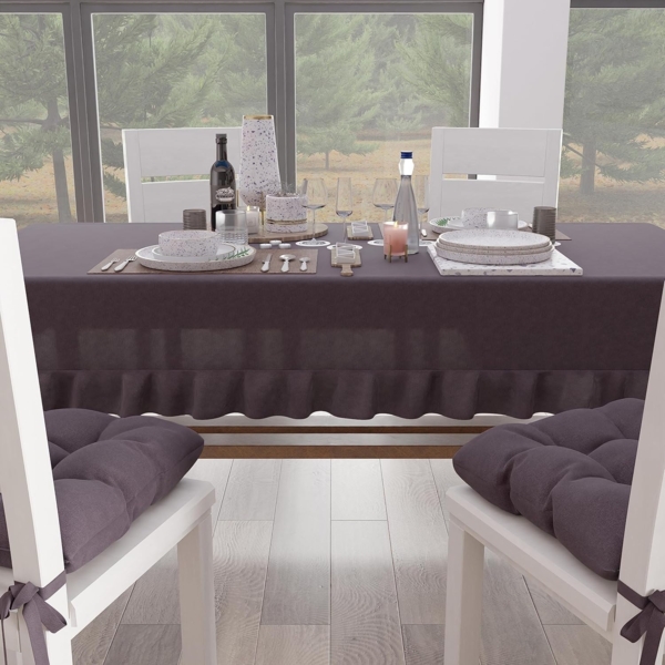 PETTI Artigiani Italiani - Rüschen-Tischdecke, Tischdecke, rechteckige Küchentischdecke mit Volant, einfarbige Tischdecke aus Baumwolle, X12-Sitzer (140x240 cm) Malve Bild 3