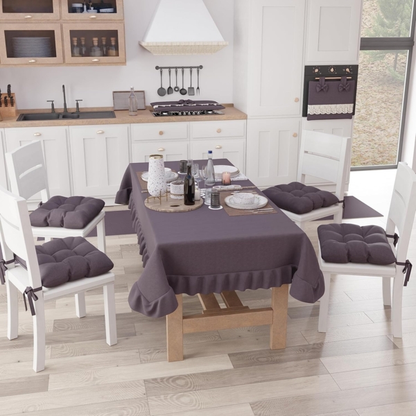 PETTI Artigiani Italiani - Rüschen-Tischdecke, Tischdecke, rechteckige Küchentischdecke mit Volant, einfarbige Tischdecke aus Baumwolle, X12-Sitzer (140x240 cm) Malve Bild 4
