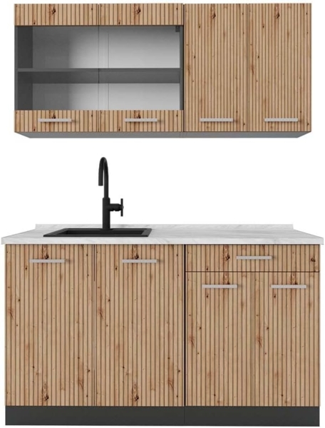 Singleküche R-Line Artisan Eiche/Anthrazit 140 cm , AP Marmor Vicco