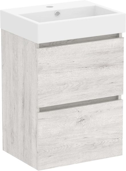 Baikal Mini-Badezimmerschrank, montiert, 2 Schubladen mit Waschbecken, Badezimmerschrank, Keramikwaschbecken, 45 cm, silberfarben