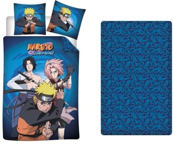 Naruto – Bettwäsche-Set mit 1x Bettbezug(140x200cm), 1x Kissenbezug(63x63cm) & 1x Spannbettlaken(90x200cm)