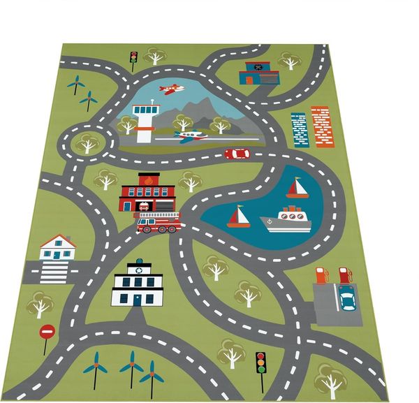 Paco Home Kinderteppich Bino 562, rechteckig, Höhe: 4 mm, Kurzflor, Straßen-Spiel-Teppich, Motiv Flughafen, Kinderzimmer Bild 5