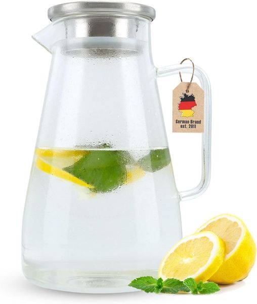 Intirilife Karaffe, (1x Krug), Glas Krug in KLAR - 1,8l Karaffe mit Henkel und Deckel
