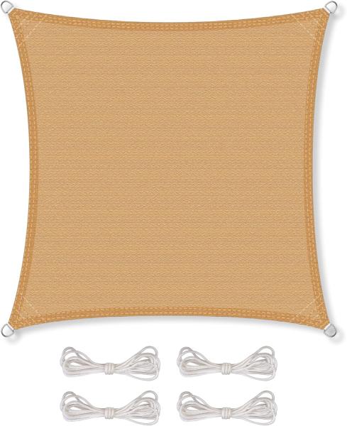 CelinaSun Sonnensegel inkl Befestigungsseile Premium HDPE wetterbeständig atmungsaktiv Quadrat 3,6x3,6 m Sand beige