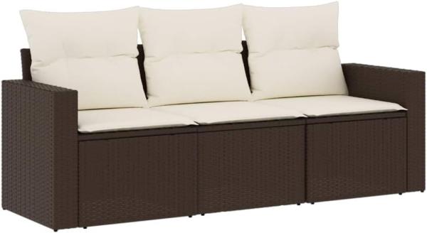 vidaXL 3-tlg. Garten-Sofagarnitur mit Kissen Braun Poly Rattan 3251000