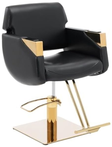 Physa Armlehnstuhl Friseurstuhl mit Fußstütze Barber-Stuhl 200 kg Penryn Black & Gold, Schwarz, Golden