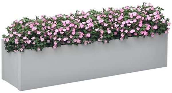 Outsunny Blumenkasten Pflanzkübel, Kräuterkübel mit Entwässerungsloch (Pflanzkasten, 1 St, Blumentopf), für Garten, Balkon, Grau