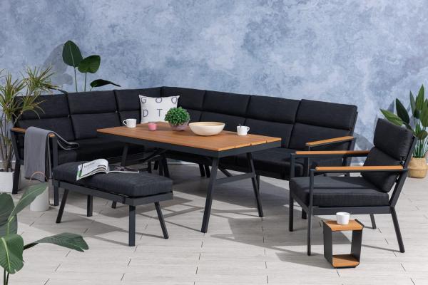 Gardissimo Dining-Ecklounge "Nabari XL" inkl. Ecksofa, Bank, Tisch und Kissen, anthrazit / braun, mit Sessel,links