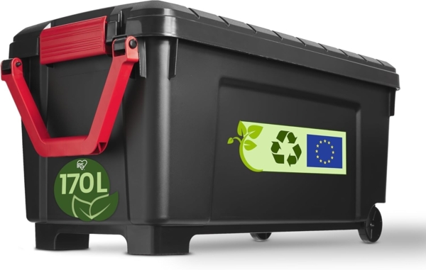 Iris Ohyama, Große Kunststoff-Aufbewahrungsbox, 170L, Garagen-box, Schwarz, Stapelbar, Robuste Schnappverschlüsse mit Griffen, SIA-1000