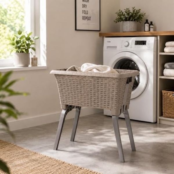Wäschekorb Wäschesammler klappbaren Füßen B60xL40xH28/58cm Taupe