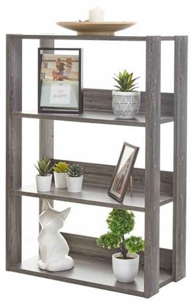 Iris Ohyama, Bücherregal, Regal auf 3 Ebenen, Regale alle 14 cm verstellbar, Stabil, Industriell, Waschküche, Wohnzimmer, Flur, Schlafzimmer, Büro - Open Wood Rack OWR-600 - Graue Eiche