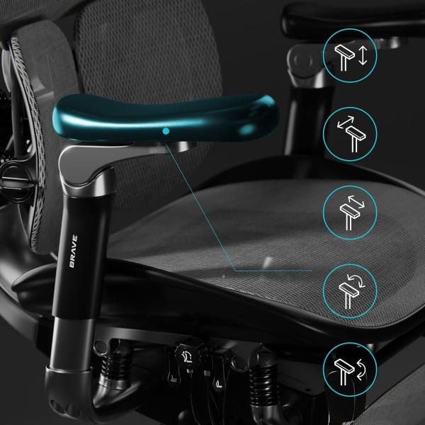 Diablo Brave V-Kinetic Bürostuhl Ergonomisch Schreibtischstuhl Chefsessel mit Fußstütze 5D Armlehnen Netzstoff Lendenwirbelstütze Verstellbarer Sitz Belastbar bis 120 kg (Schwarz) Bild 7