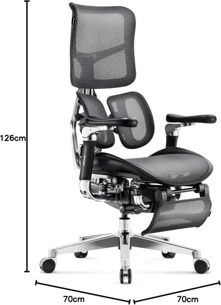 Diablo Brave V-Kinetic Bürostuhl Ergonomisch Schreibtischstuhl Chefsessel mit Fußstütze 5D Armlehnen Netzstoff Lendenwirbelstütze Verstellbarer Sitz Belastbar bis 120 kg (Schwarz) Bild 3