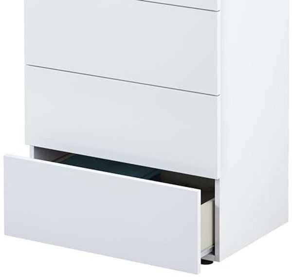 Habitdesign, Kommode mit 5 Schubladen – moderner Sinfonier in Artik weiß & Zementgrau, platzsparender Schubladenschrank für Schlafzimmer oder Büro, Maße: 61 x 118 x 40 cm (B x H x T), Modell Tekkan Bild 4