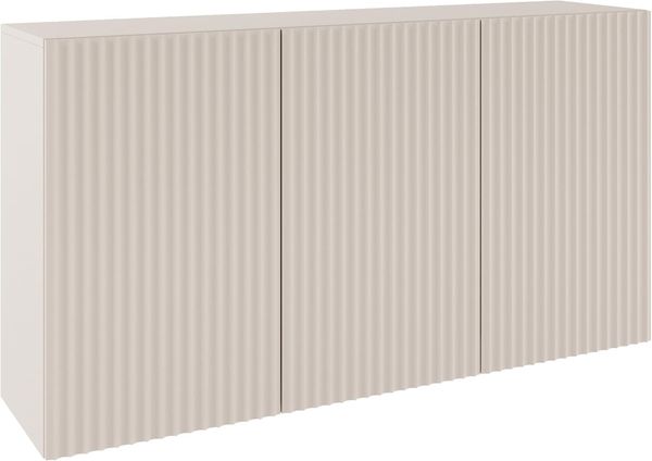 Selsey Kommode Kaschmirbeige 150cm Breit 3-Türig Mit Push-to-Open Geriffelte Fronten Elegantes Design ABS-Kanten Perfekt für Wohnzimmer/Schlafzimmer Praktisch & Dekorativ