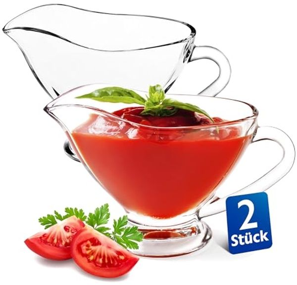 KONZEPT Dipschale Sauciere aus Glas, 2er/ 4er Set, 160 ml, (Transparente Soßenkanne mit Henkel, 2-tlg), Stabil, Ideal für Dressing, Sahne, Soße, Olivöl
