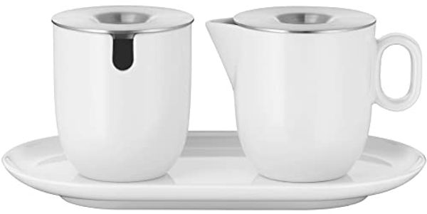 WMF Kaffeeservice Barista Zucker & Milch-Set (3-tlg), 2 Personen, Porzellan, mit Untersetzer, Milchkanne, spülmaschinengeeignet