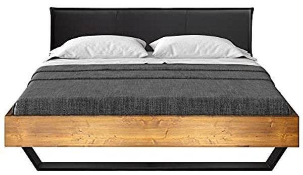 Möbel-Eins CURBY Kufenbett mit Polster-Kopfteil, Material Massivholz, rustikale Altholzoptik, Fichte, Kufen schwarz vintage 200x220 cm Kunstleder Schwarz ohne Steppung Bild 3