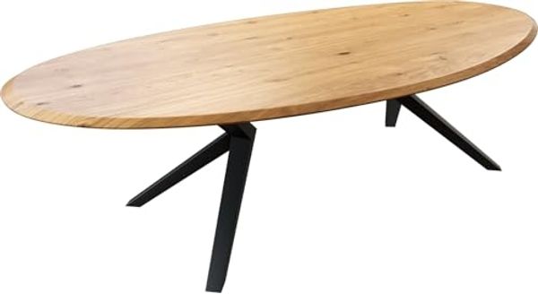 Esstisch Edge Oval 280x130x2,5 Eiche Natur Zenthara kantig Metall Schwarz Flow-Edge
