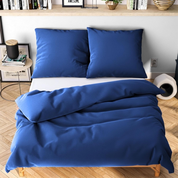 Wolkenfeld Winter Bettwäsche 220x240 cm 3teilig – Marine Blau - kuschlig weich & bügelfrei – ÖKO-TEX Zertifiziert – Mikrofaser Bettwäsche-Sets 1x Bettbezug 240x240 + 2X Kissenbezug 80x80