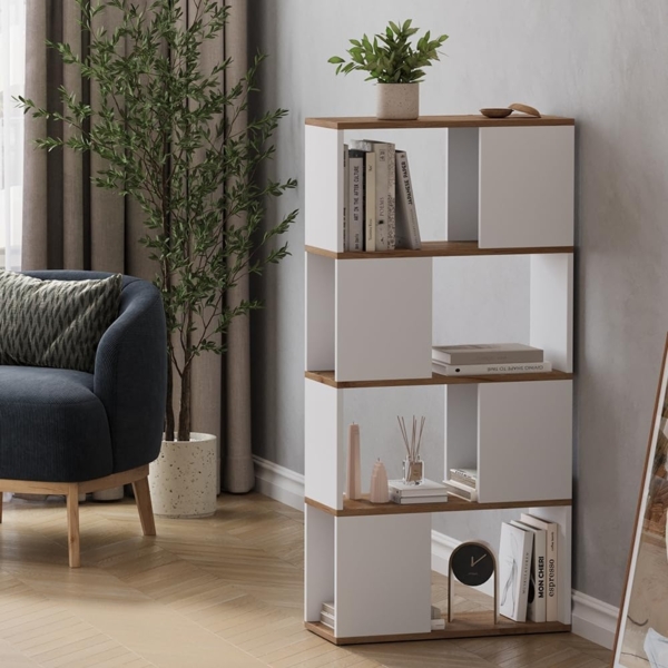 Raumteiler Eneos Weiß/Goldkraft Eiche 60 x 124.5 cm Vicco Bild 2