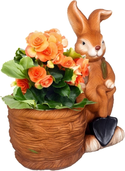 Outsunny Blumenkasten Blumentopf, Pflanztopf, mit "Hase mit Weidenkorb" Design (Übertopf, 1 St, Kräutertopf), für Garten, Wohnzimmer, MgO