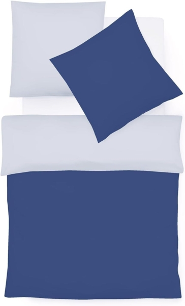 Fleuresse Black Premium Interlock Jersey Uni- Wendebettwäsche dunkelblau-silber Größe: 135x200 cm